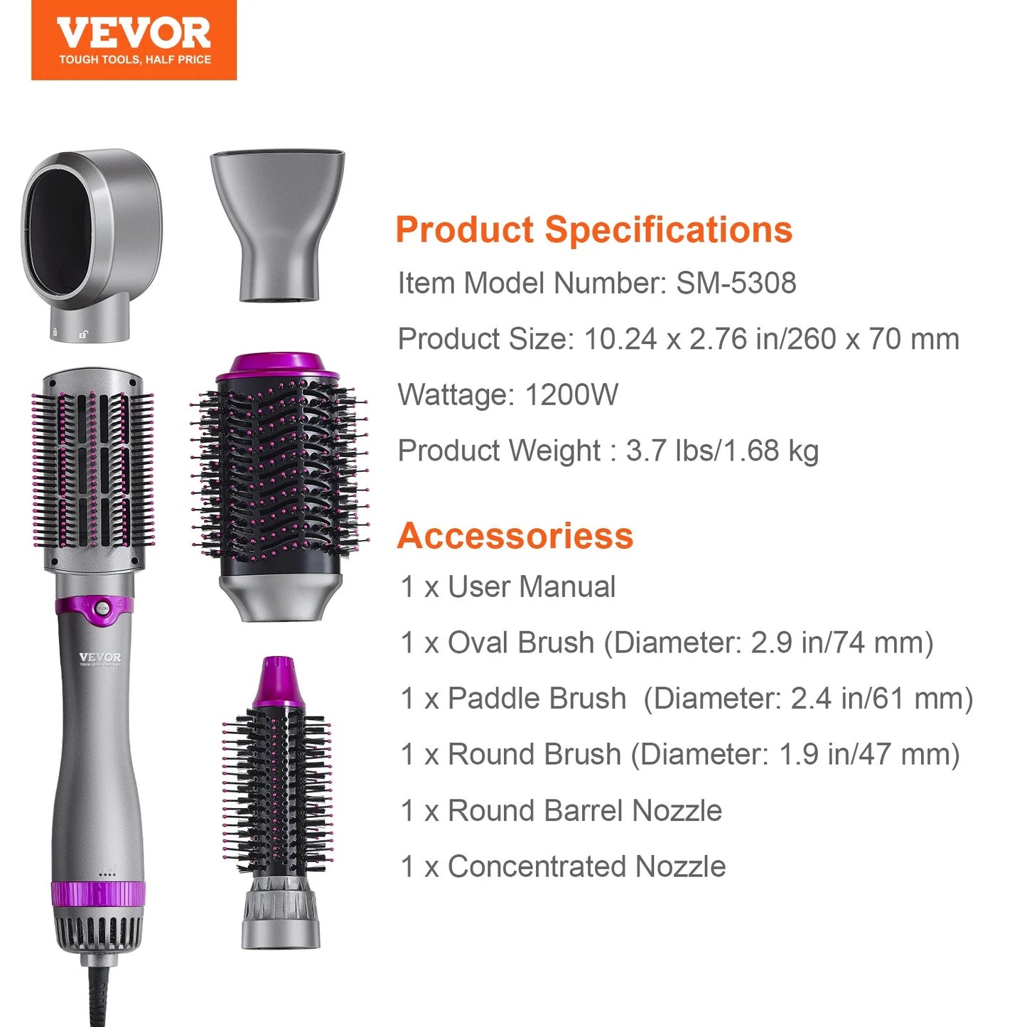 Vevor?Hair Dryer Brush 5-In-1 Hot Hair Styler Upgraded Negative Ion for Curling