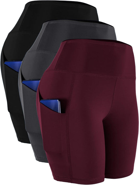 Women's High Waist Spandex Yoga Shorts for Bike Running Two Side Pockets